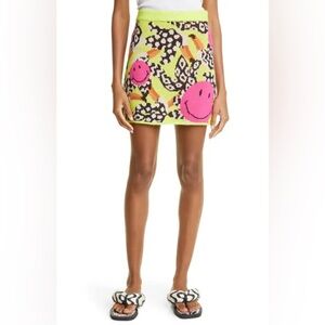 Farm x Smiley knit fun Vibrant Pink Yellow Patterned mini Skirt size XL NWT